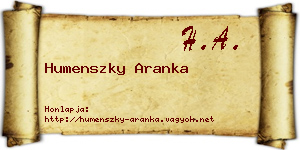 Humenszky Aranka névjegykártya
